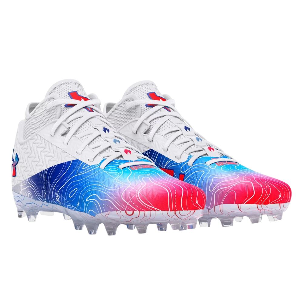 Under Armour Mens Spotlight Clone 4 MC TX Football Cleat Size 12 White Blue NWOB